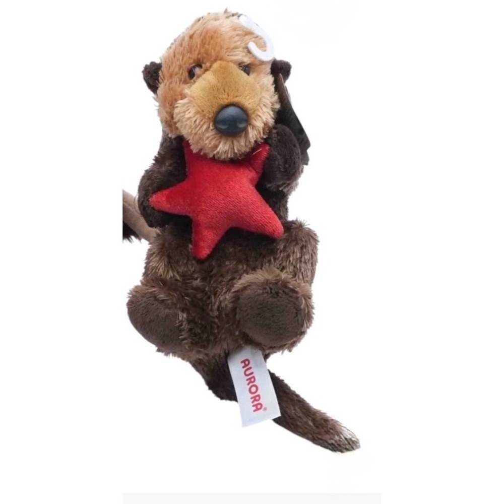 Aurora Sea Otter Plush Small Brown Holding Red Starfish Stuffed Animal New
